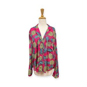 NEW Anthropologie Janine Lecour Pink Pineapple Print Button Down Shirt Size M